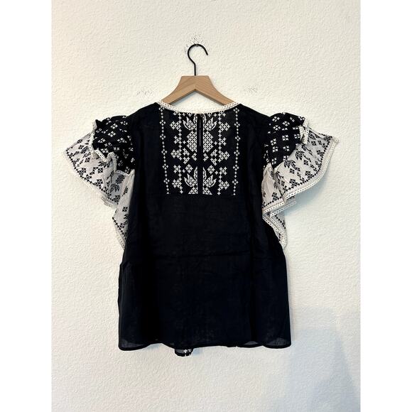 NEW Farm Rio x Anthropologie Printed Flutter-Sleeve Top - Picture 7 of 7